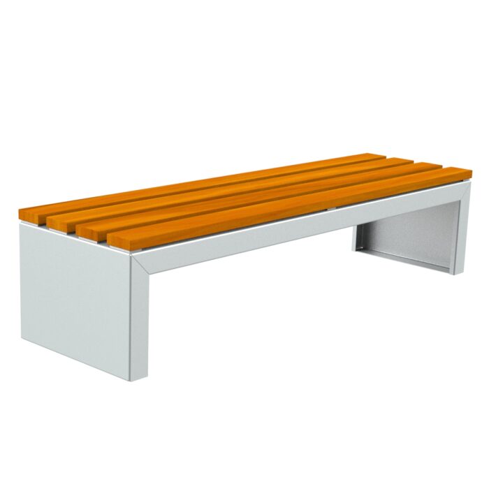 Zeus Plus Bench in White Painted Steel with Guinea Wood - C-1008-MET-BLA-M