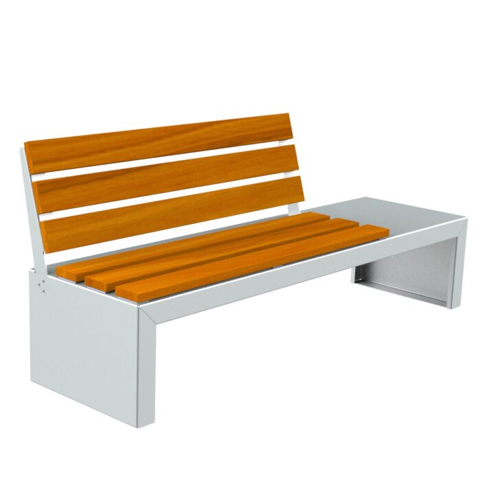 Zeus Plus Bench in White Painted Steel with Guinea Wood - C-1008-MET-BLA-MR