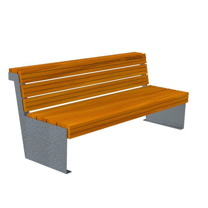 Urbancity bench with backrest, steel frame and tropical wood - C-1025-CON