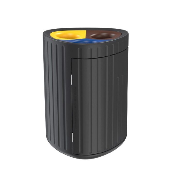 Selective multi-waste bin of 3 types, in polyethylene, with a capacity of 90 liters