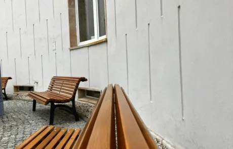 Wooden slatted benches, Warsaw