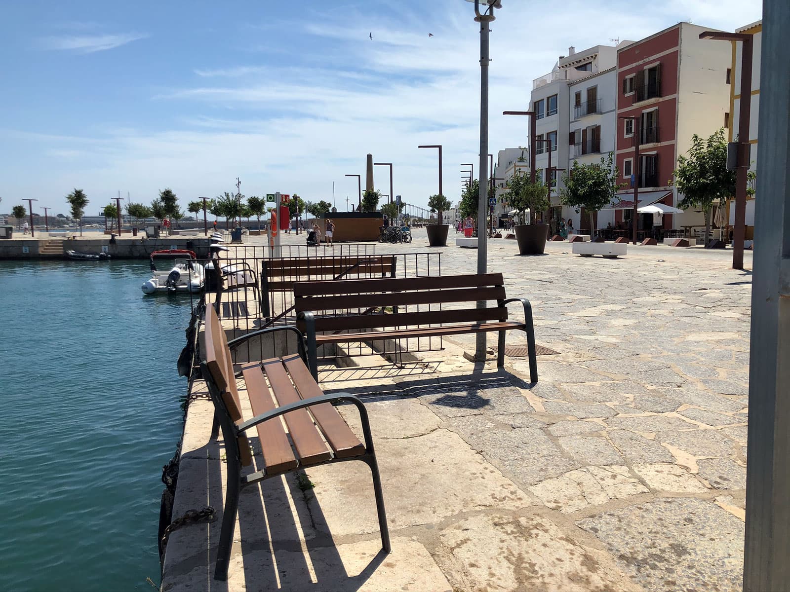Wooden benches in the port of Ibiza - 2021