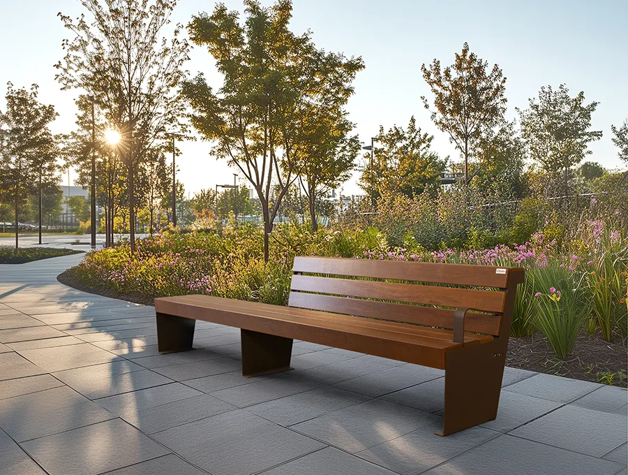 Banco de acero corten y madera tropical