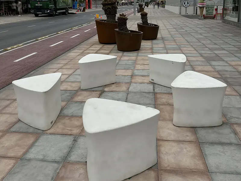 Custom concrete benches and urban furniture in Ibiza