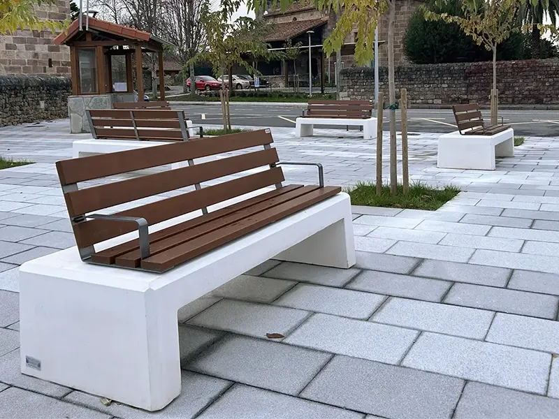 Wooden benches with concrete bases