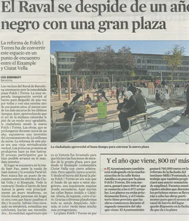 Grup Fabregas colabora en la reforma de la plaza Folch i Torres del Raval de Barcelona