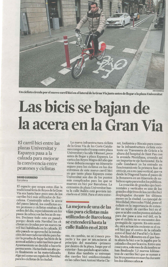Grup Fabregas colabora en la creación del carril bici de la Gran Vía de Barcelona