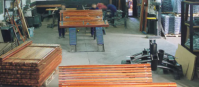 Assembly of wooden benches
